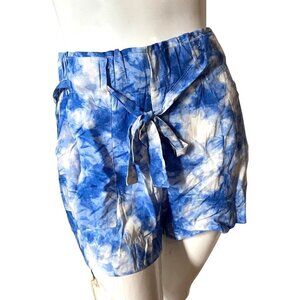 New Look Tie Dye Wide Leg Shorts Pockets Sz Small Womens Blue High Waisted w/ Po